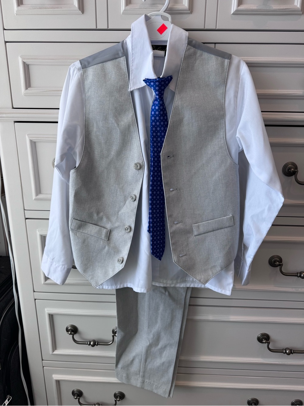 RAFAEL Light Gray Vest & Pants with White Shirt and Blue Tie